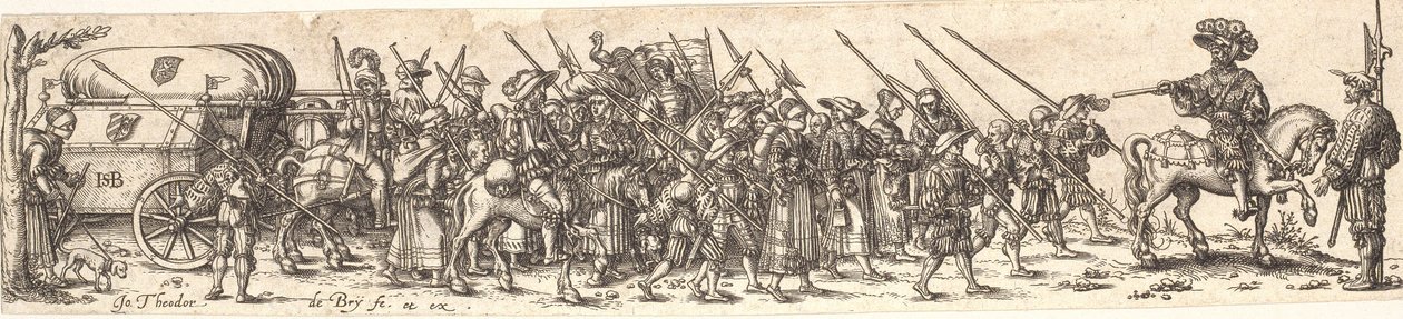 Soldatenes tro, foran en offiser på hesteryggen av Jan Theodor de Bry