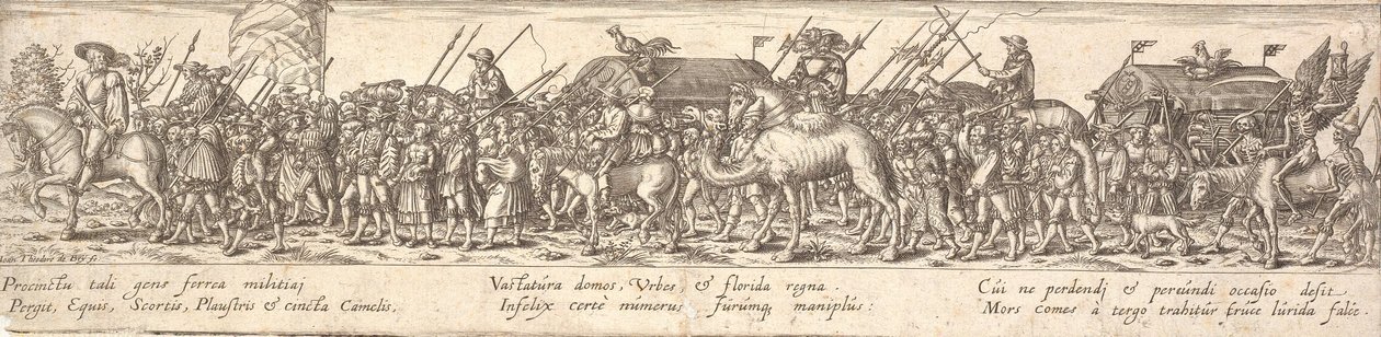 Tro til soldater med bagasjevogn og Døden til hest av Jan Theodor de Bry