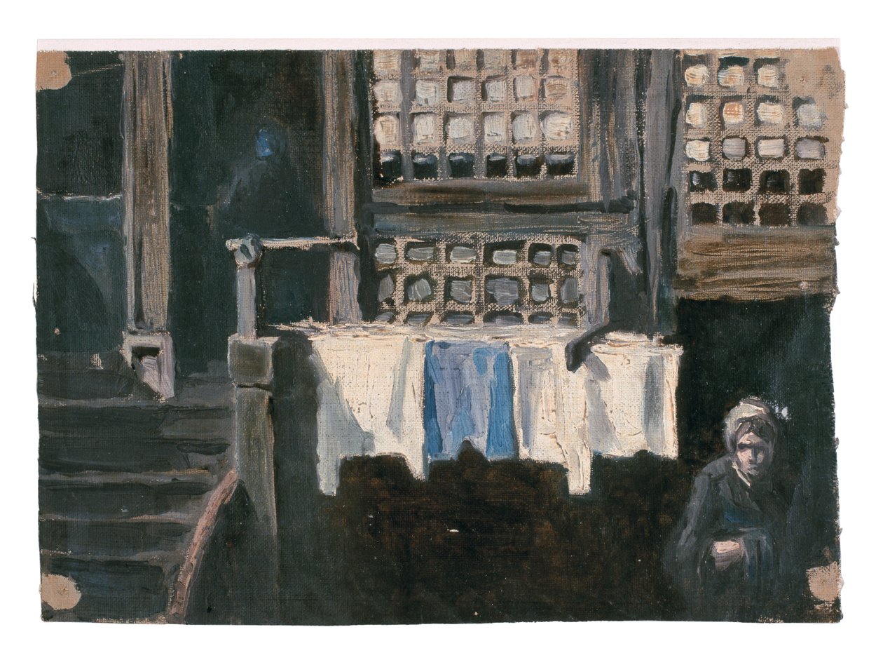 'Gamle fasade i Delft' (studie) (olje på lerret) av Jan Toorop