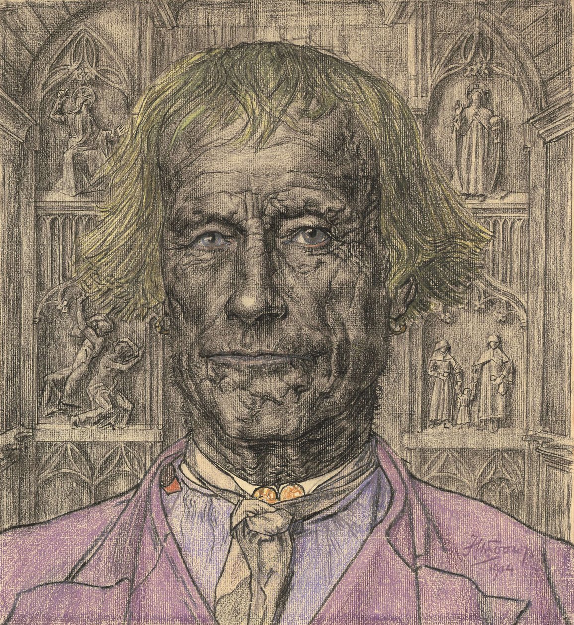 Portrett av en gammel bonde foran en katedral, 1904. av Jan Toorop