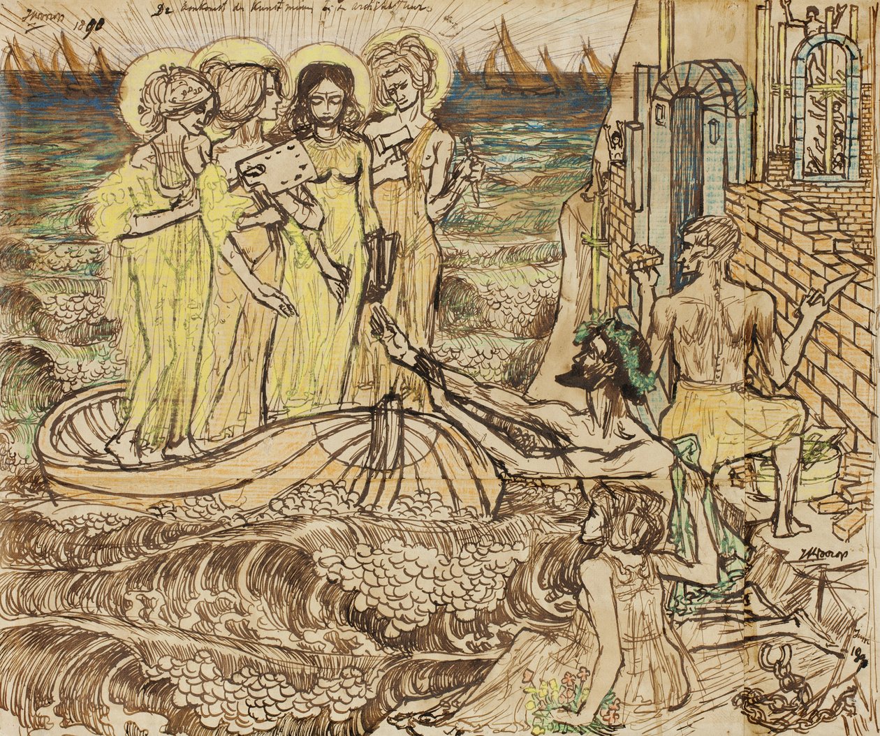 The Arrival of the Muses of Art at Architecture, 1890 av Jan Toorop