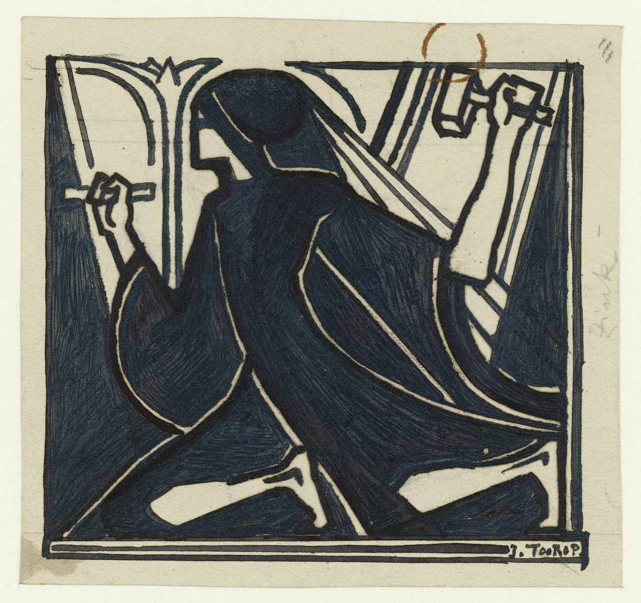Knælende figur med hammer og meisel av Jan Toorop (signed by artist)
