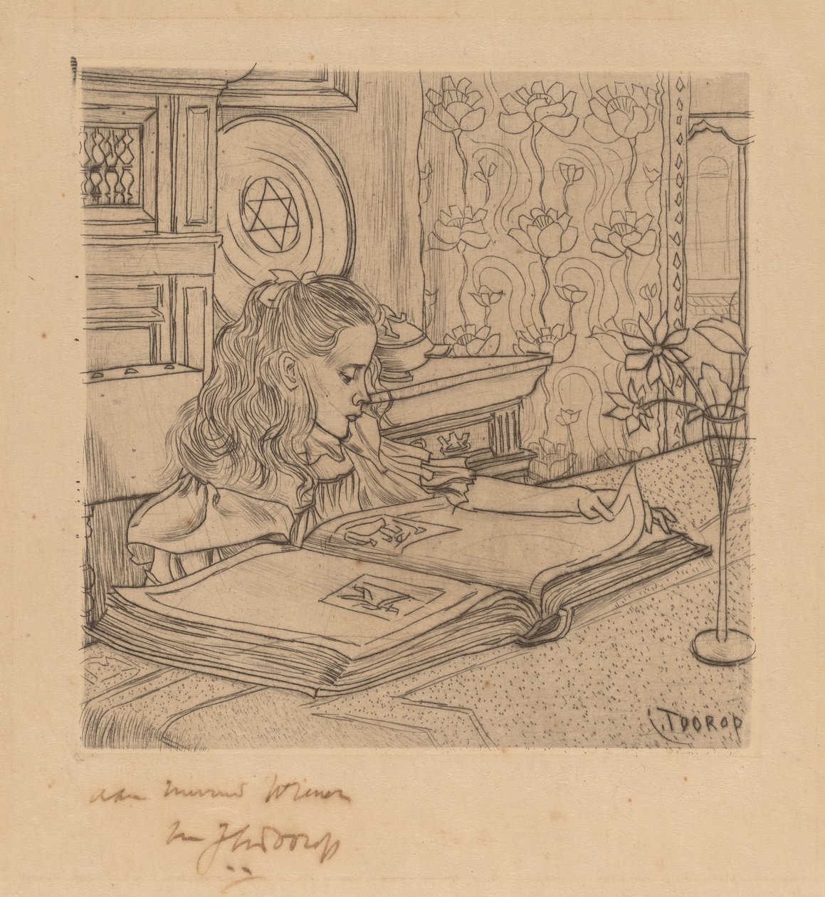 Charley ser på et album med utskrifter av Jan Toorop