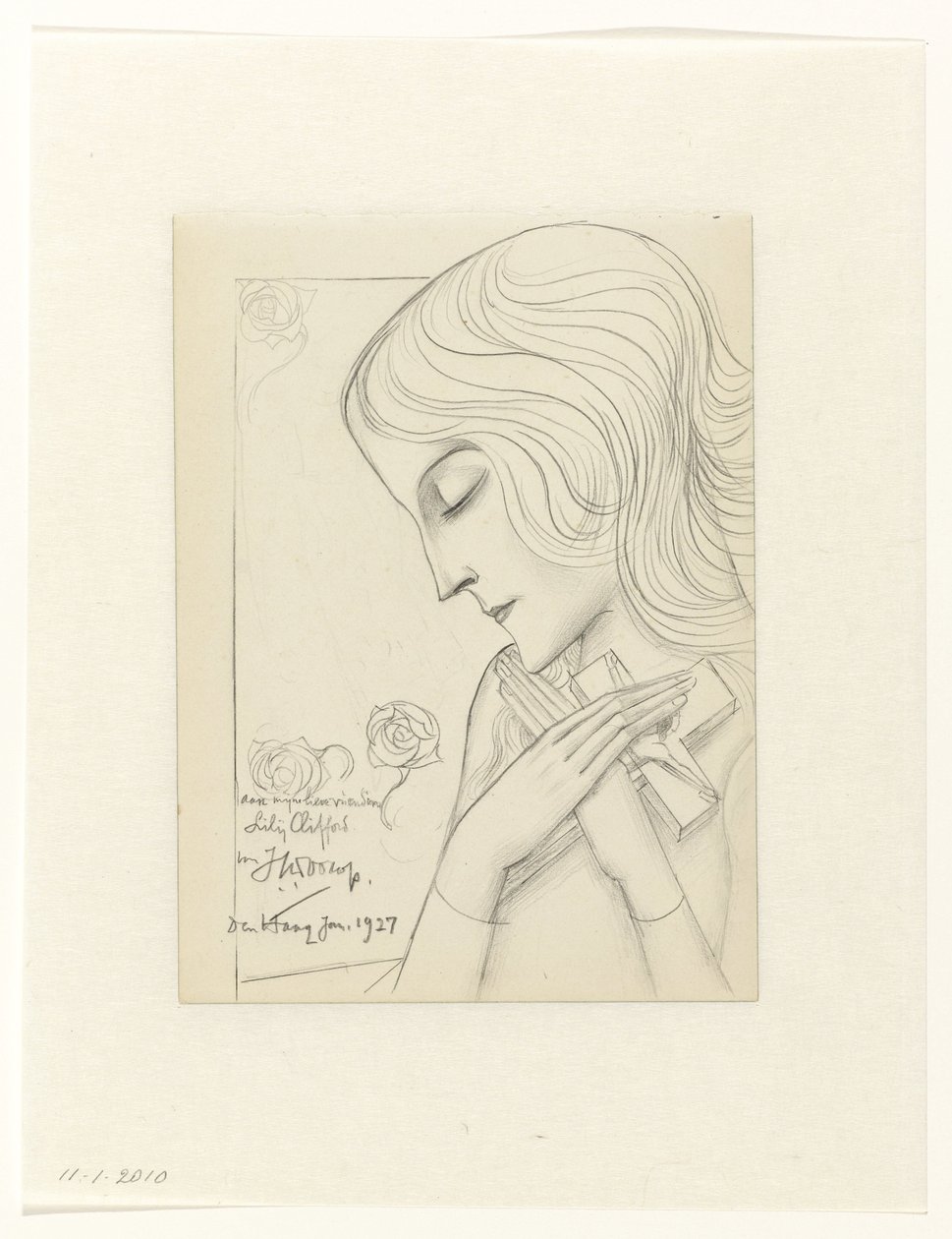 Ung jente i meditasjon holder et kors av Jan Toorop