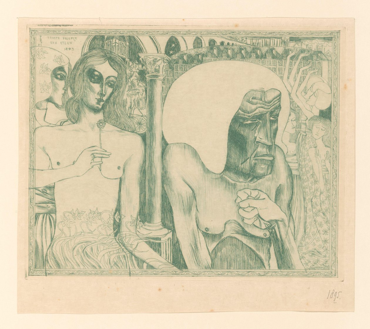 Gammel kvinne omgitt av unge kvinner Ungdom og alder på kvinnen (original tittel) av Jan Toorop