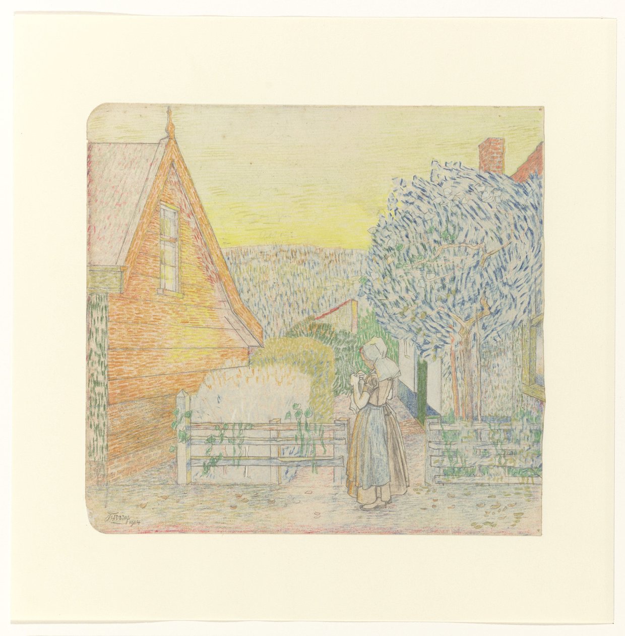 Zeeland-jente, strikker på en gårdsplass av Jan Toorop