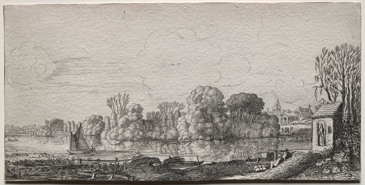 Et lite kapell ved en dam. av Jan Van de Velde