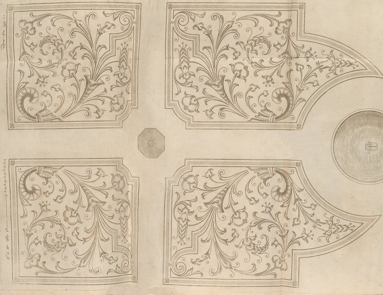 Design for en fontene og fire firkantede parterre for en lysthage, 1651 av Jan Van de Velde