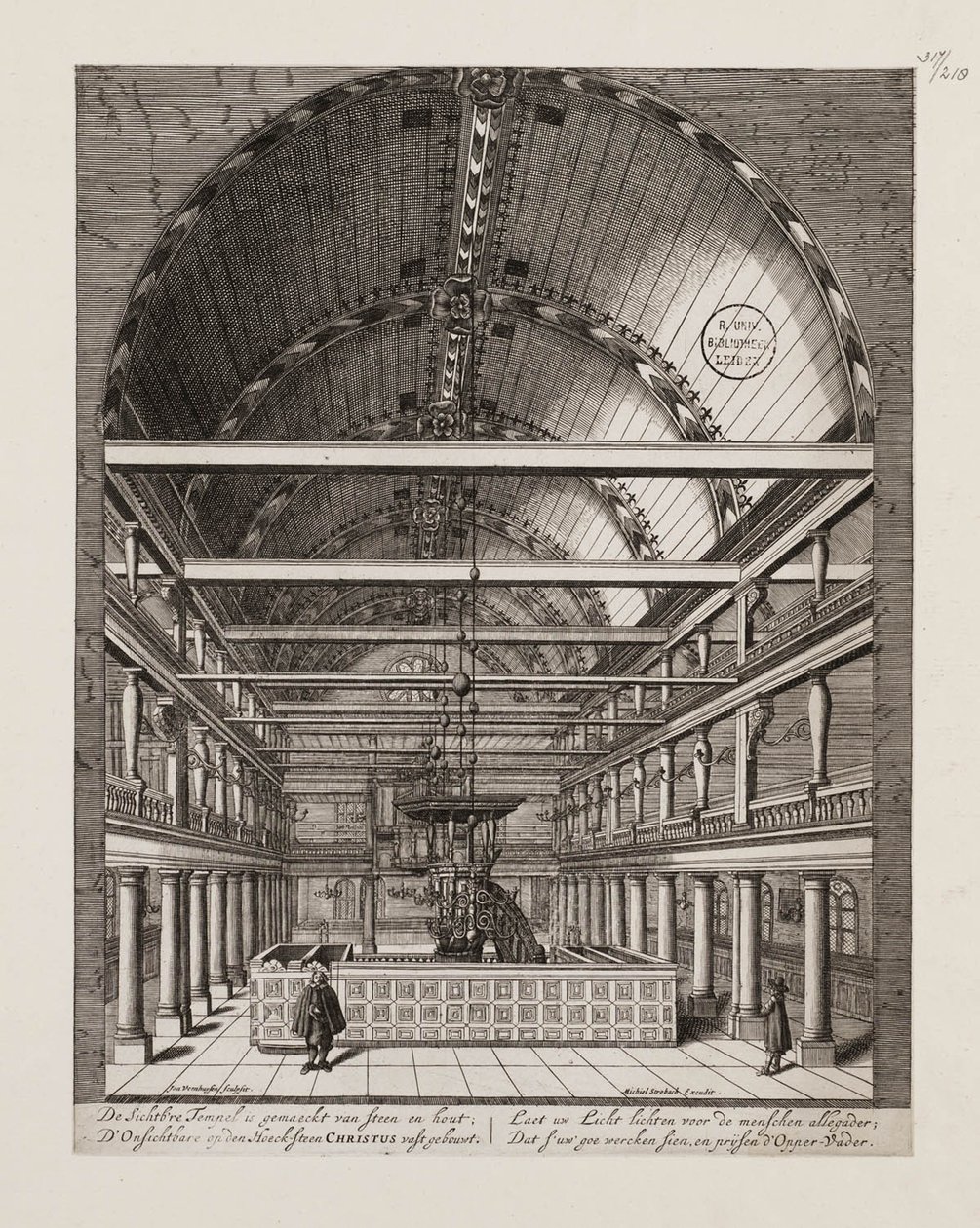 Interiør i den portugisiske synagogen i Amsterdam av Jan Veenhuysen