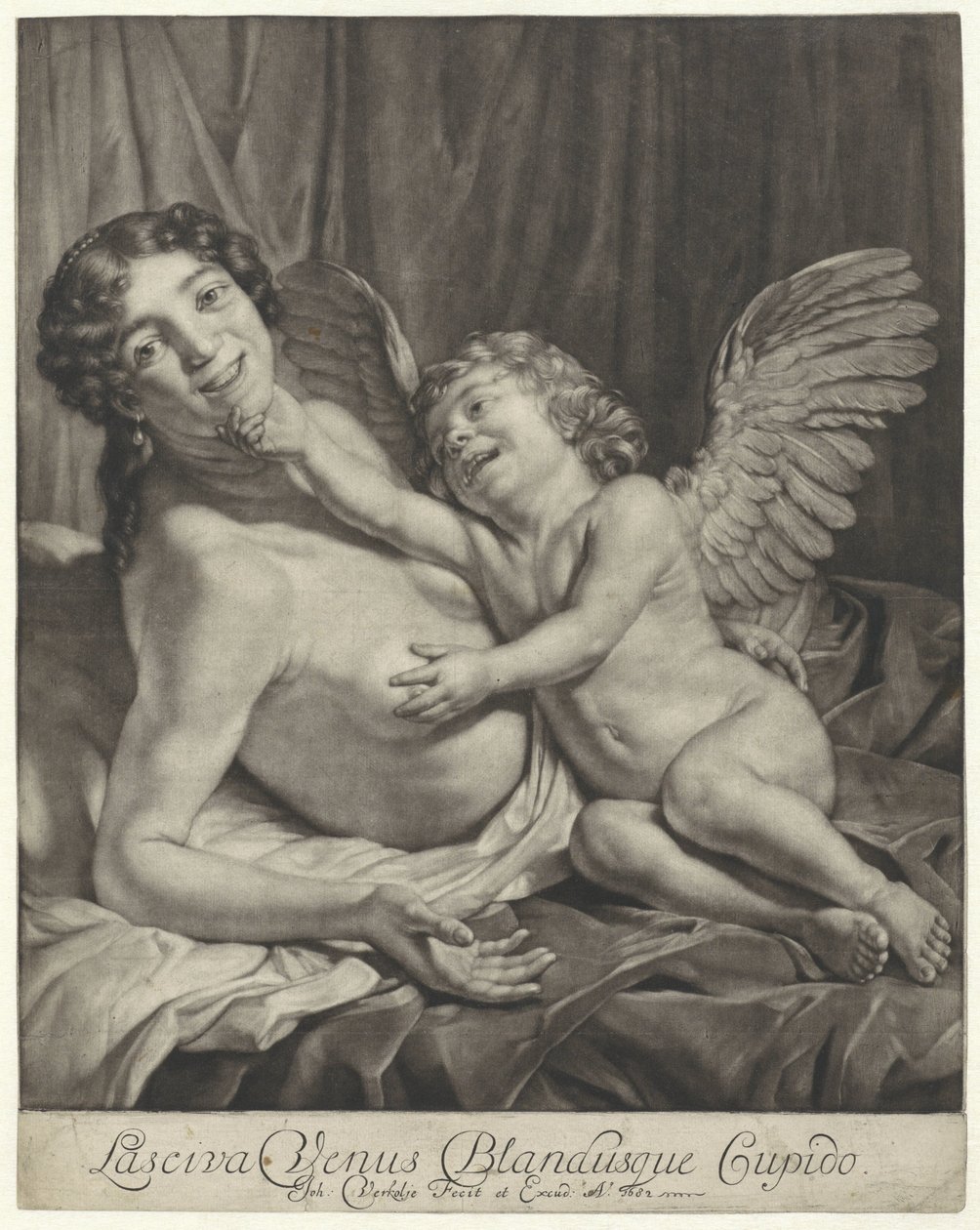 Venus en Amor Lustful Venus og Gentle Cupid (tittel på objekt) av Jan Verkolje (I)