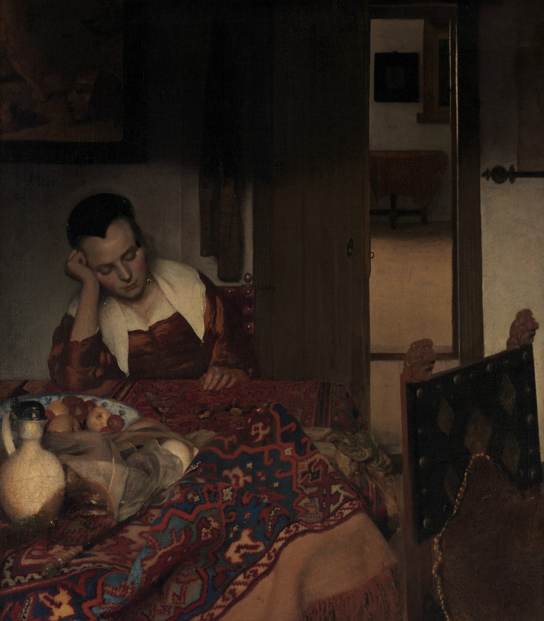 En hushjelp i søvn, ca. 1656-57. av Johannes Vermeer