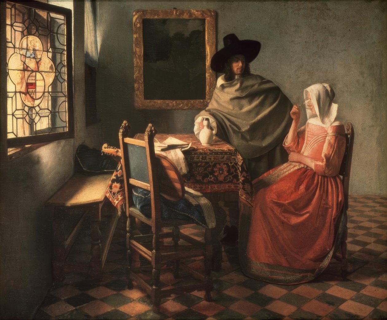 Herre og dame med vin av Jan Vermeer van Delft