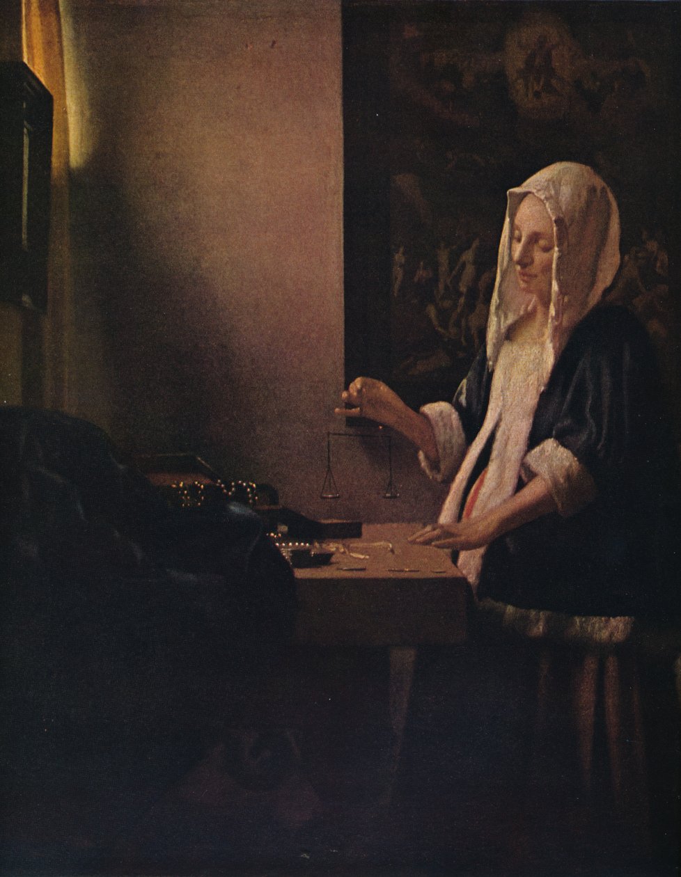 Kvinne holder en balanse, c1664 av Jan Vermeer van Delft