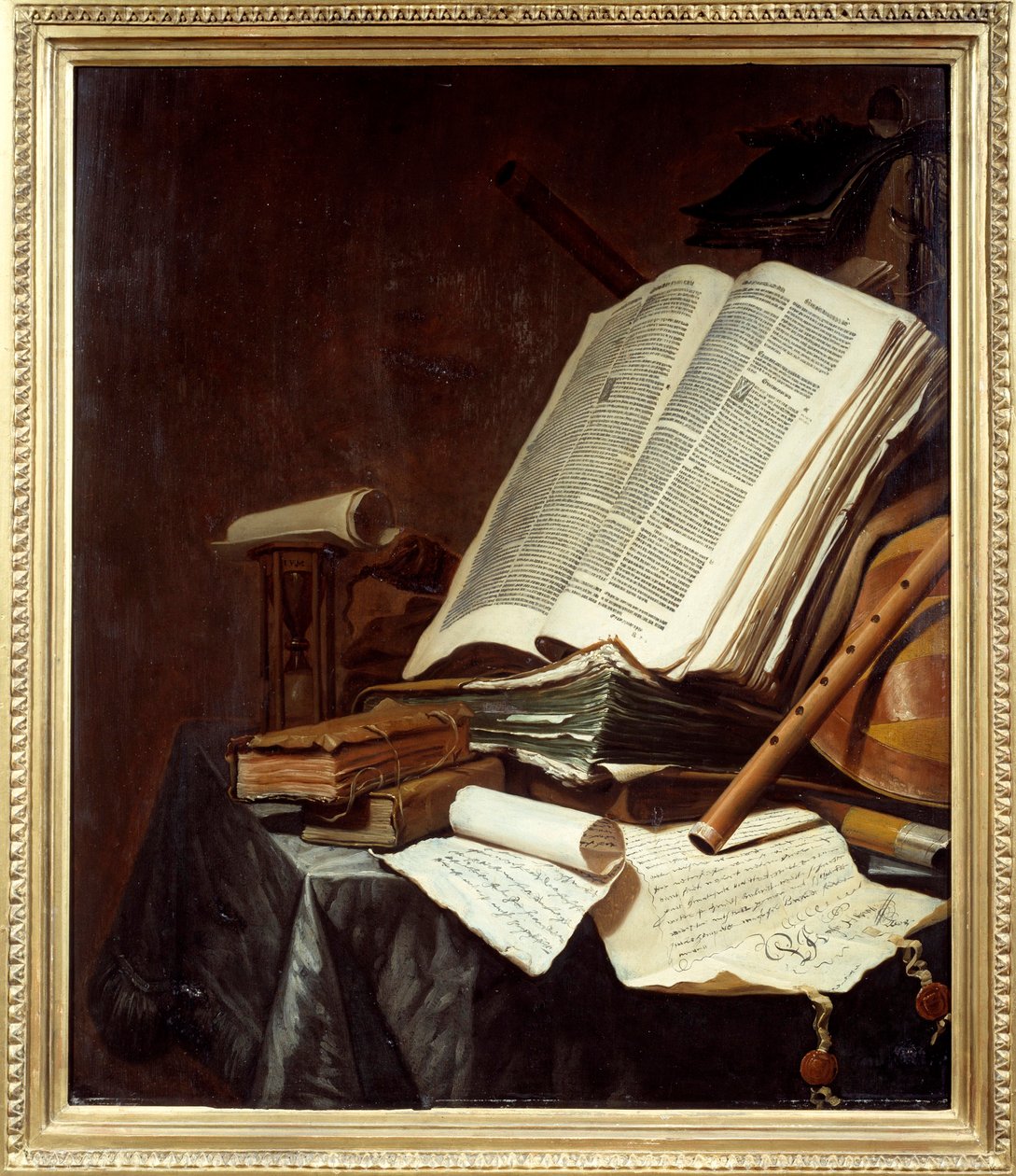 Bøker og musikkinstrumenter Maleri av Jan Vermeulen (1638-1674) 1600-tallet søn. 0,78x0,69 m Nantes, musee des Beaux Arts av Jan Vermeulen