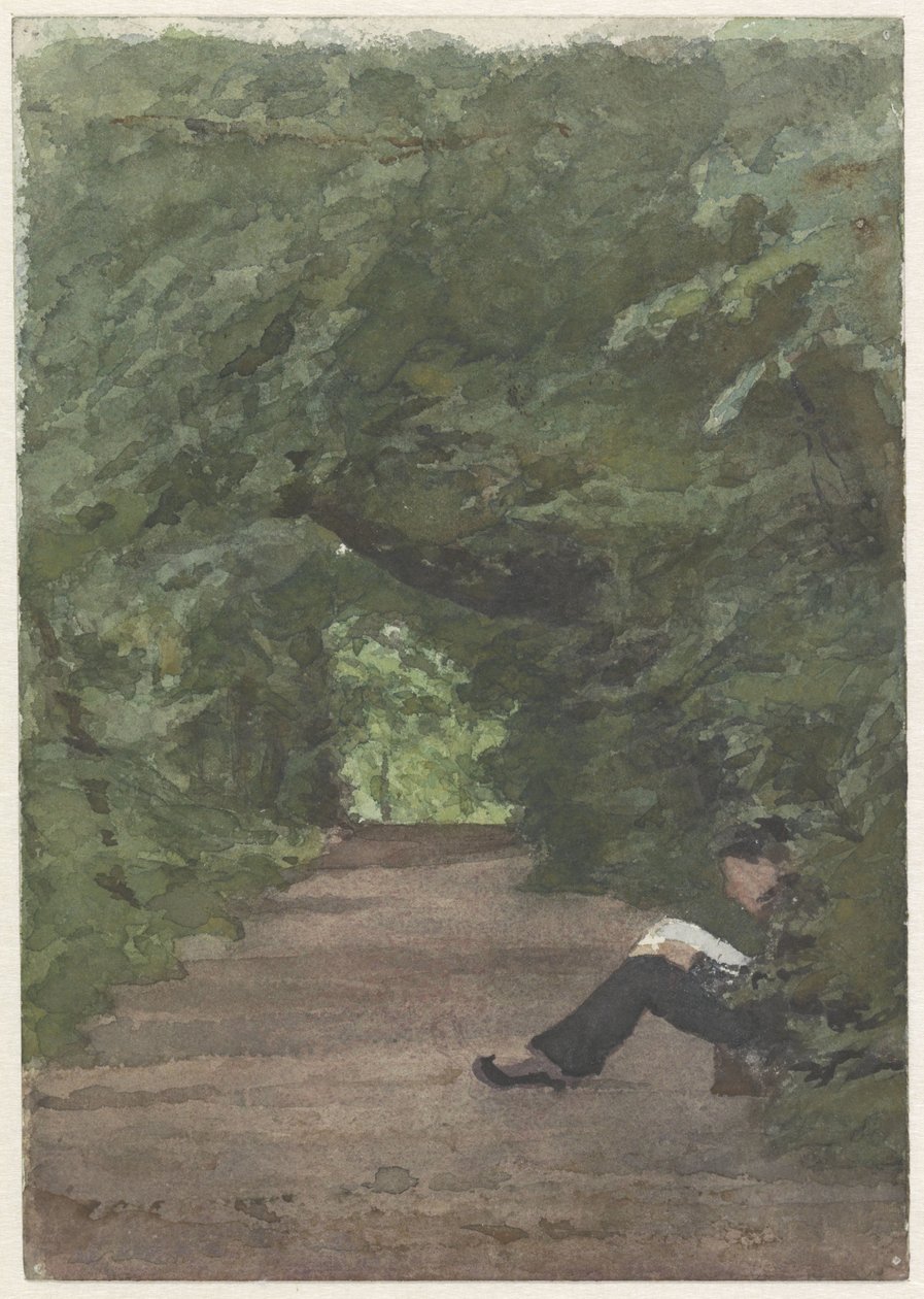 Lesende mann i skogen allé av Jan Veth