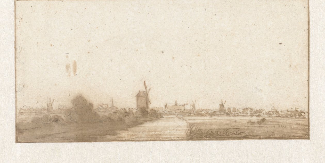Utsikt over en by (Leiden?) av Jan Vincentsz. van der Vinne (possibly)