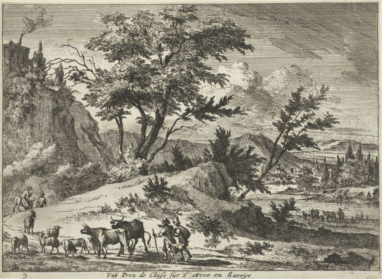 Utsikt over en vei nær Cluses på Arve, Savoie Vue Prez de Cluse sur L'Arve en Savoije (tittel på objekt) Utsikt i Savoie (serietittel) av Jan Vincentsz. van der Vinne