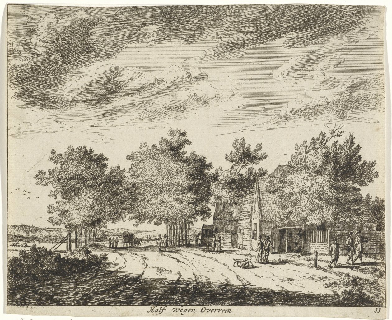 Landskap halvveis overvevet Veier halvveis Overveen (tittel på objekt) Landskap i Haarlem-området (serietittel) Gesigten utenfor Haarlem, Utført av. J.V.V. (serietittel på objekt) av Jan Vincentsz. van der Vinne