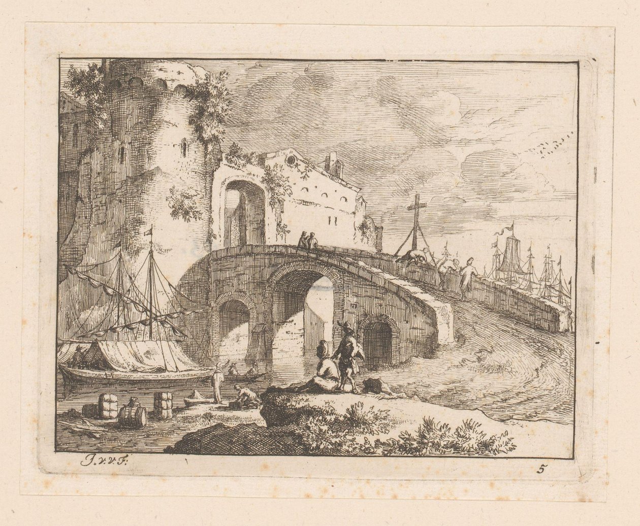 Byport ved en italiensk havn av Jan Vincentsz. van der Vinne