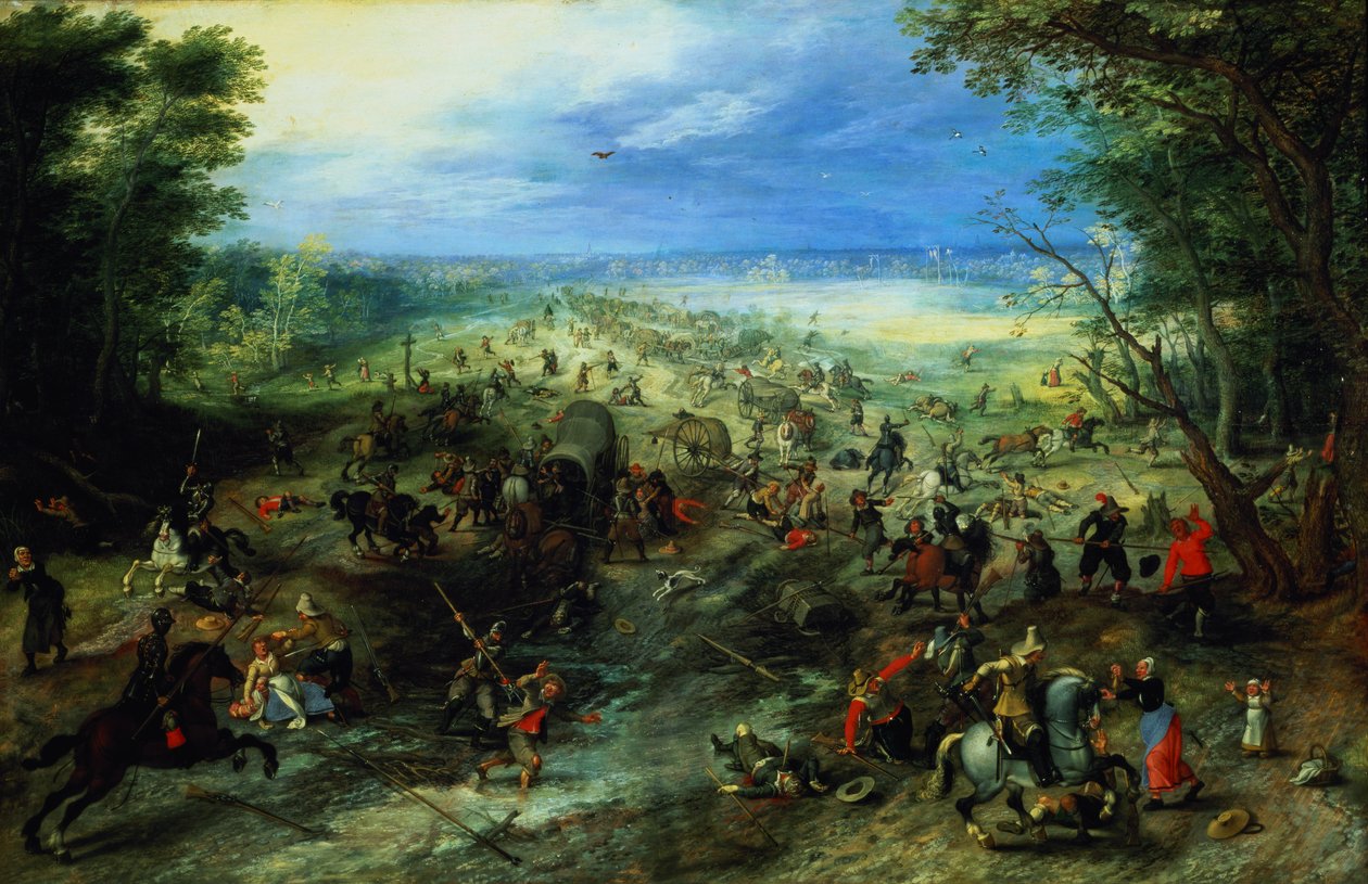 Raid på en karavane med vogner av Jan & Vrancx S. (1573-1647) Brueghel