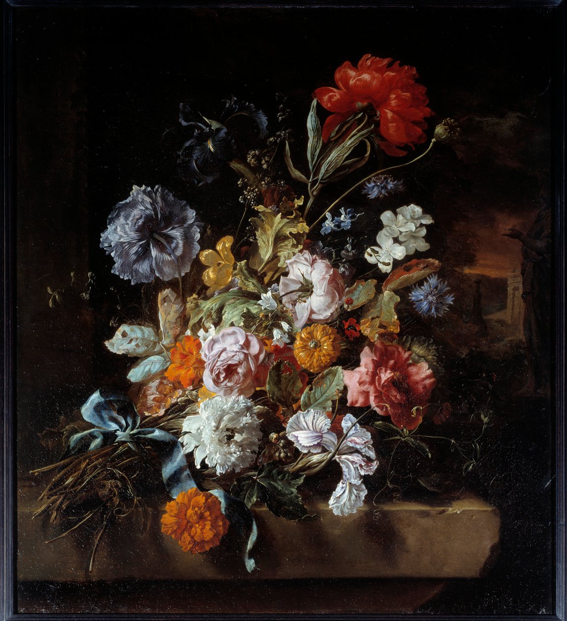 Bukett med blomster avsatt på en steinbenk Maleri av Jan Weenix (1640-1719) 1694 Søn. 0,74x0,67 m Lyon, Musee des Beaux Arts av Jan Baptist Weenix