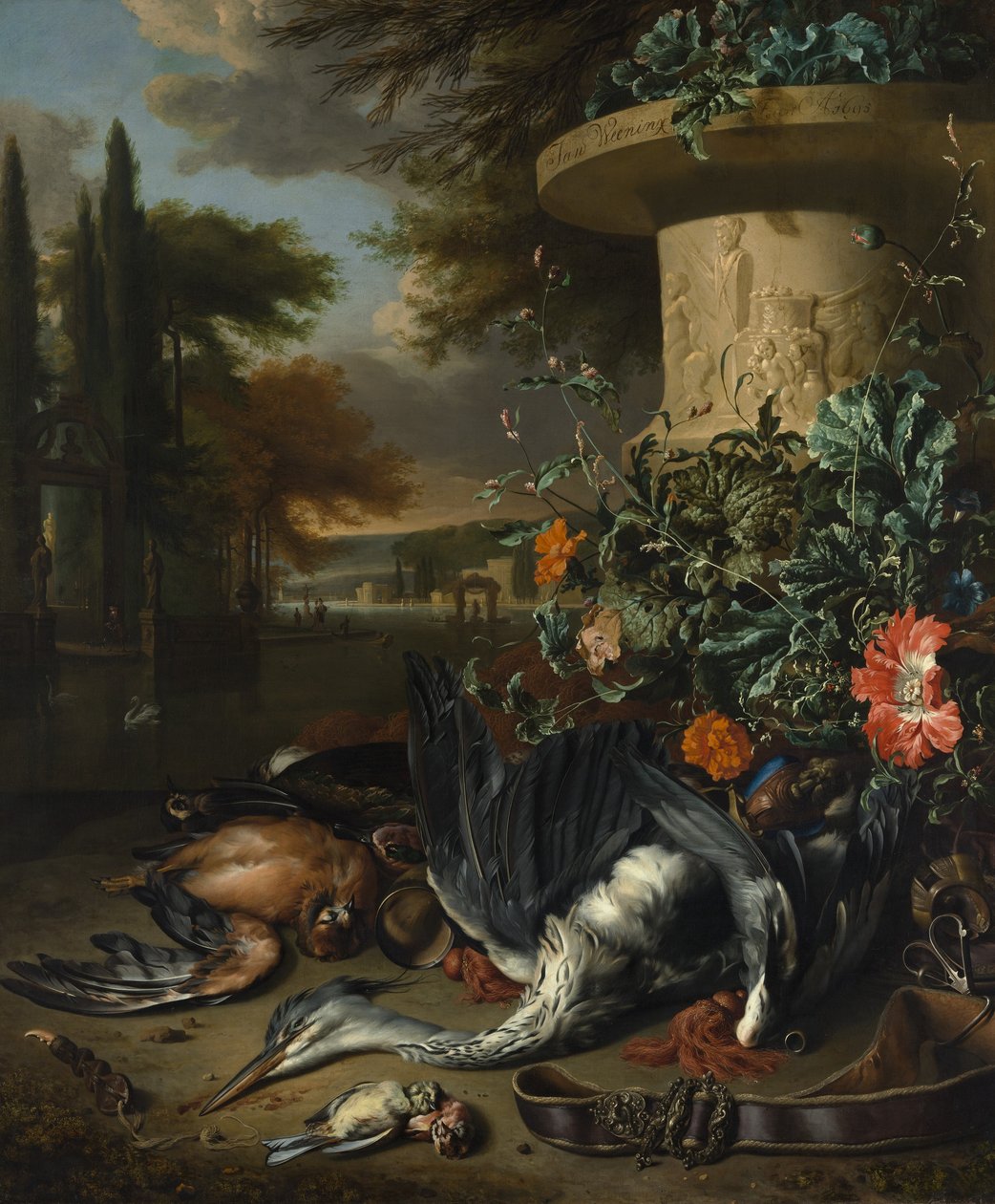 Spillestykke med en død hegre, 1695. av Jan Baptist Weenix