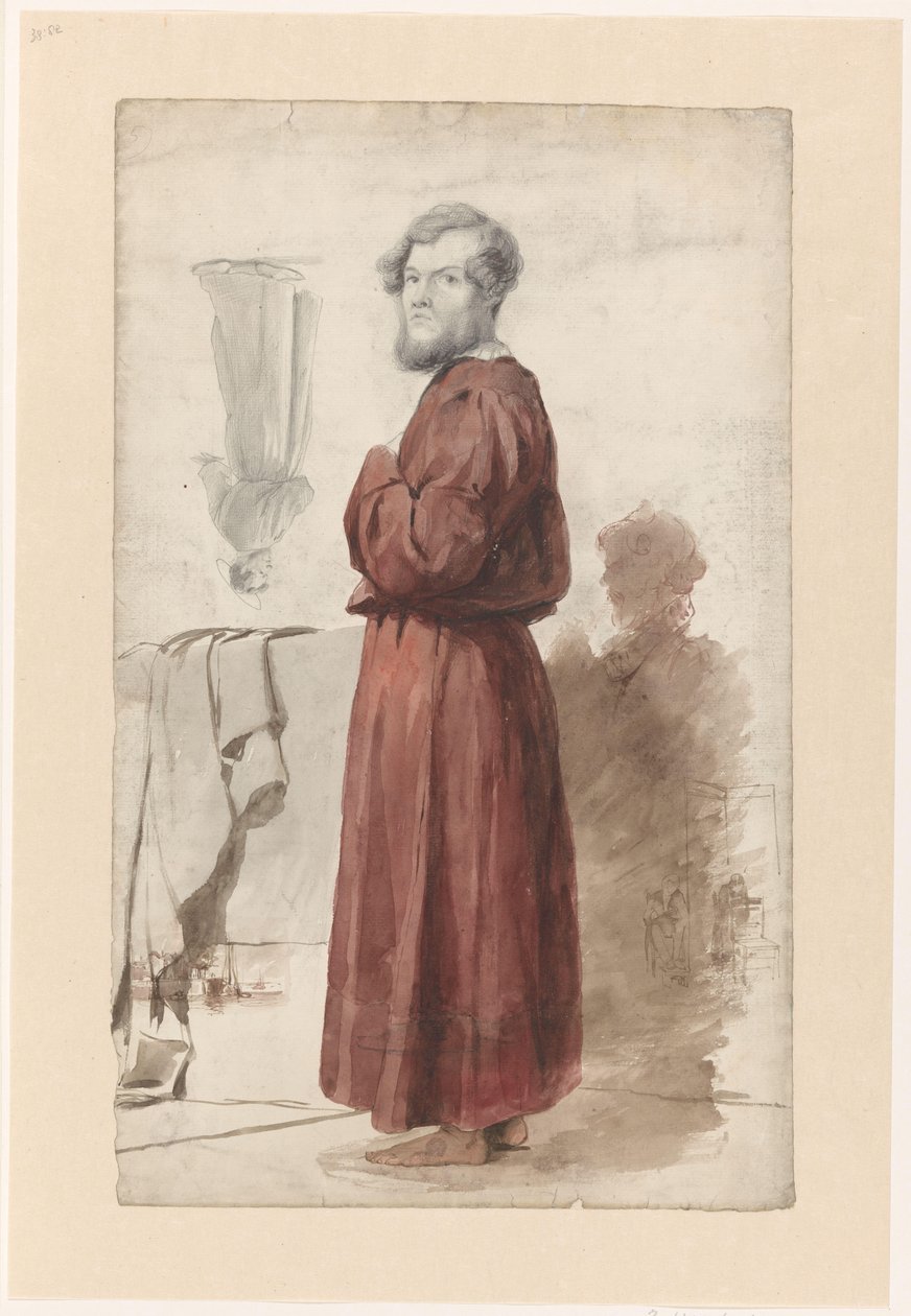 Figurstudier med en stående mann i rød morgenkåpe av Jan Weissenbruch