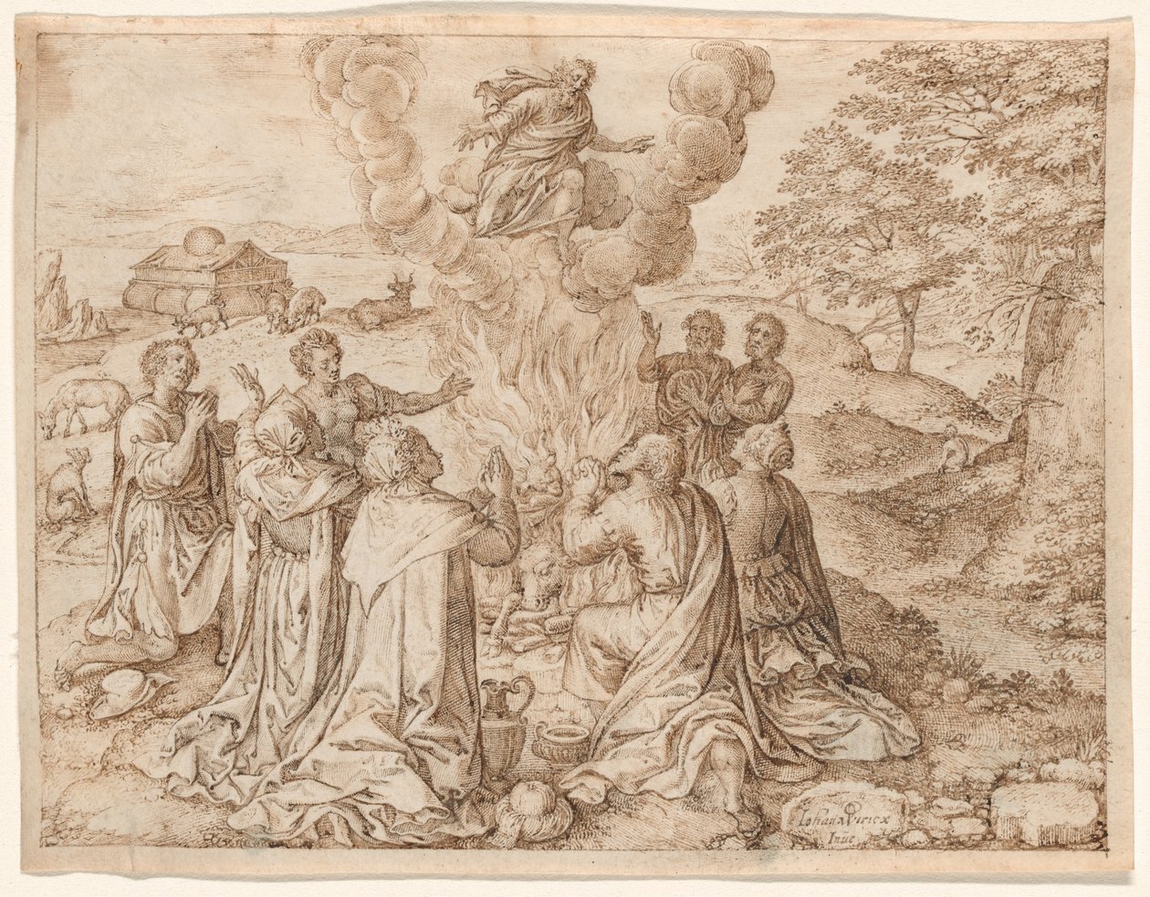 Noahs offer, plate IX fra Skapelsen og menneskets tidlige historie av Jan Wierix