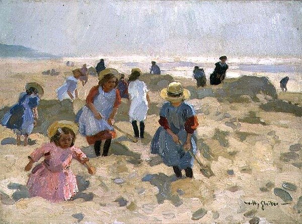 Barn leker på stranden av Jan Willem Sluiter