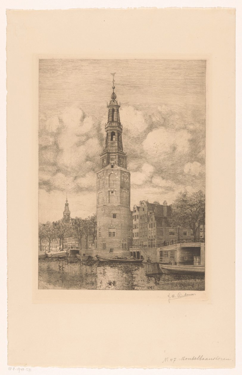 Montelbaanstoren (tittel på objekt) av Jan Willem Lindeman (signed by artist)