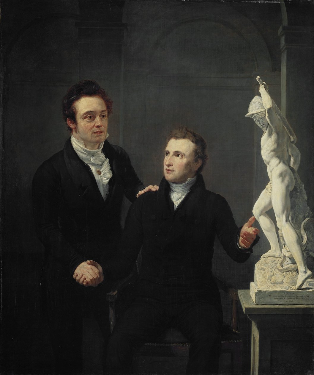 Louis Royer, skulptør, og Albertus Bernardus Roothaan, aksjemegler, venn av kunsten og beskytter av vitenskapene av Jan Willem Pieneman