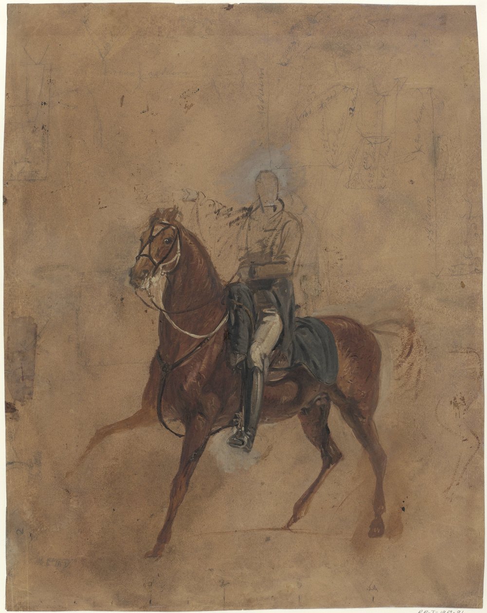 Portrettstudie av København, hertugen av Wellingtons hest Studie for Wellingtons rytterfigur for slaget ved Waterloo av Jan Willem Pieneman