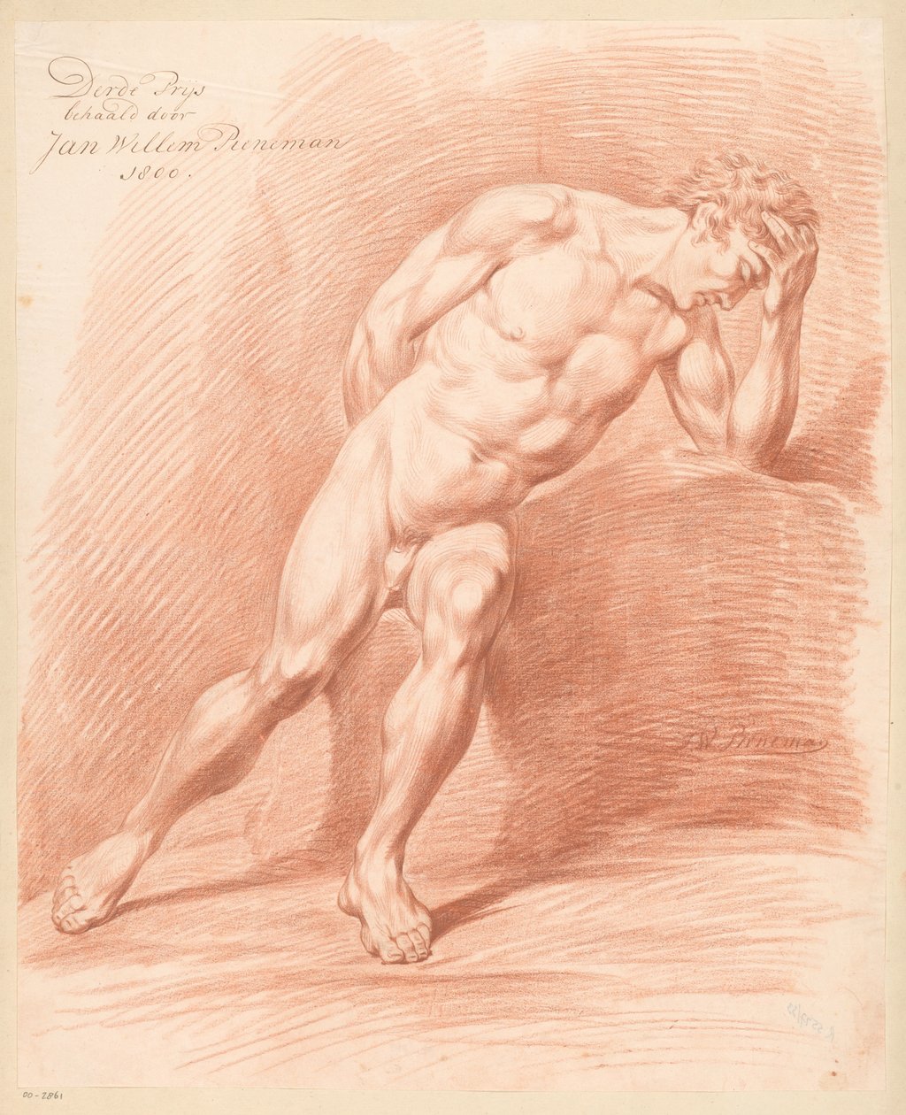 Sittende mann naken, sett forfra (3. premie 1800) av Jan Willem Pieneman