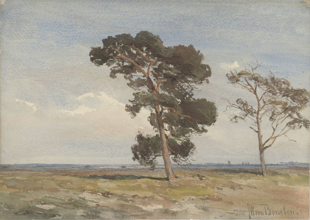 Utsikt over heia med to trær av Jan Willem van Borselen