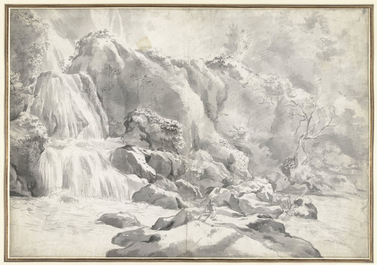 Utsikt over kaskaden ved Tivoli med en tegner av Jan Worst (attributed to)