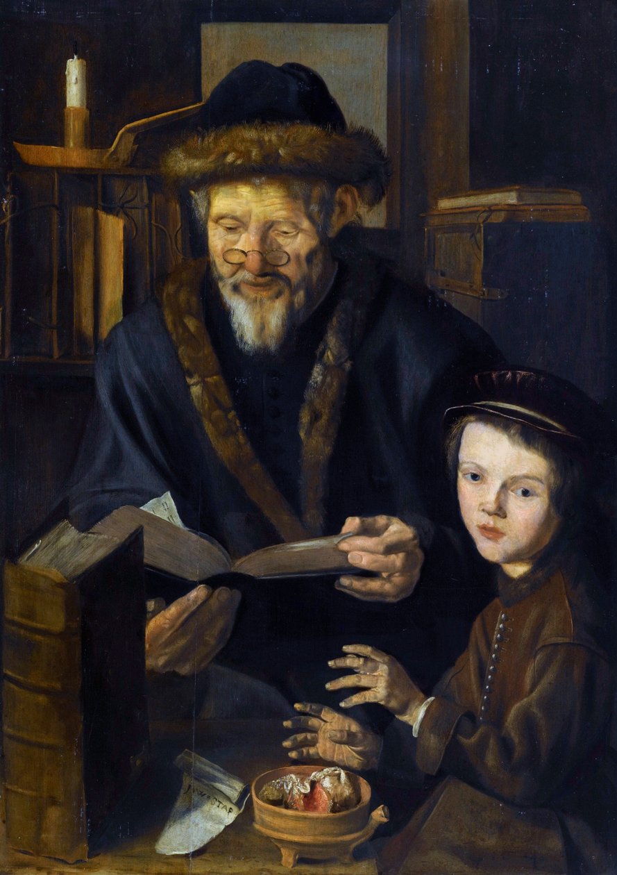 Allegory of Winter, the Philosopher and the Young Child - Winter Allegory, Philosopher and the Young Child - Maleri av Jan Woutersz Stap (1599-1663), - Olje på tre, 84,5x59,5 - Privat samling av Jan Woutersz Stap