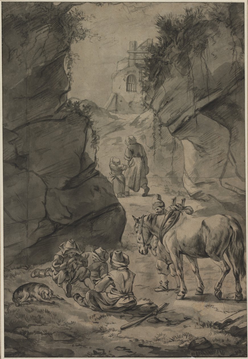 Bønder i et steinete landskap, andre tredje 1600-tallet. av Jan Wouwerman