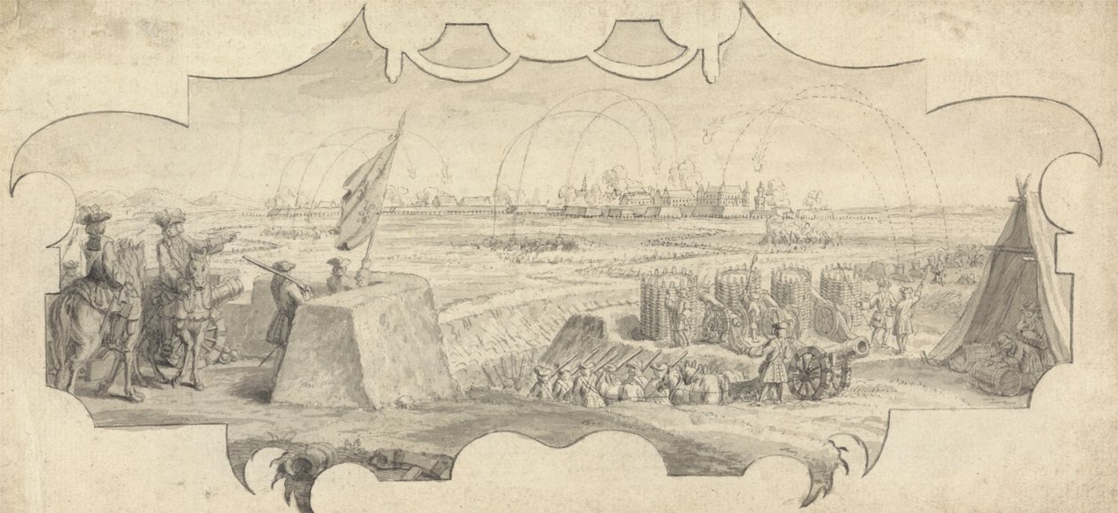 En offiser på en voll som styrer bombardementet av en fjern by av Jan Wyck