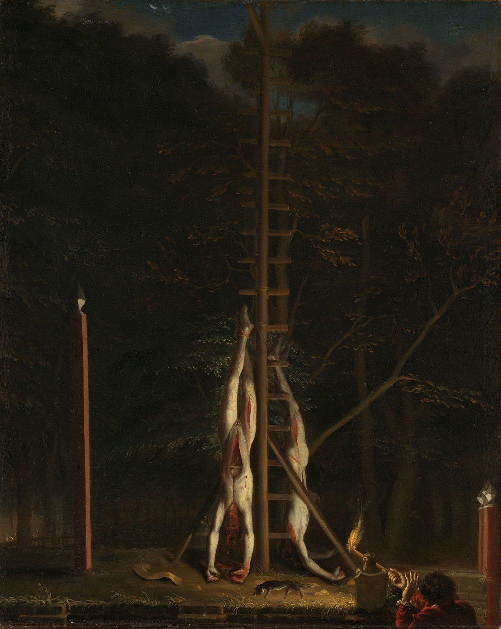 Likene til De Witt-brødrene Likene til de Witt-brødrene, Jan og Cornelis, hengende på Groene Zoodje på Vijverberg, Haag, 1672 av Jan de Baen (attributed to)