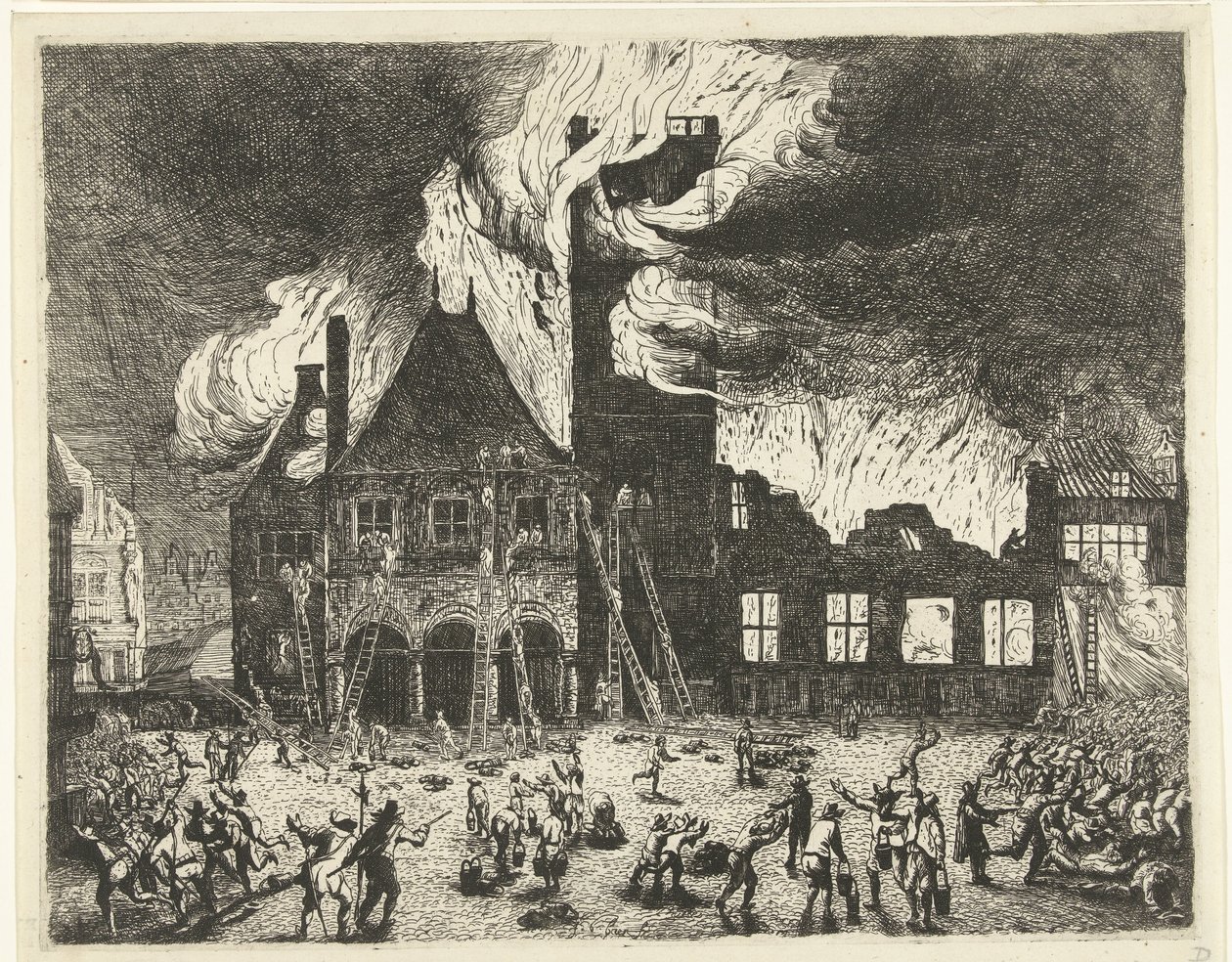 Brannen i det gamle rådhuset i Amsterdam, 1652 Skildring av den gamle Stadthuys som ble brent til Amsterdam 7. juli 1652 av Jan de Baen