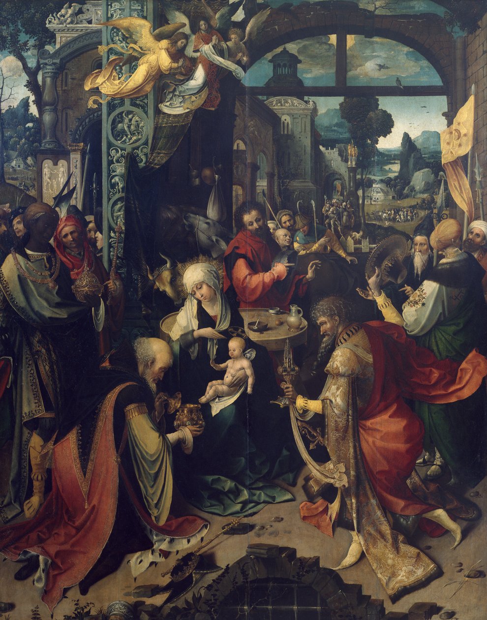 Jesu fødsel, sentralpanel av triptyk av Jan de Beer (cirka 1475-1528), olje på lerret av Jan de Beer
