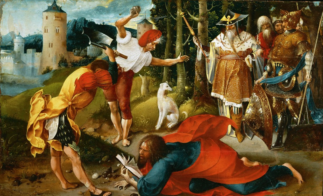 Le martyr de saint Mathias - The Martyrdom of Saint Matthias, av De Beer, Jan (ca 1475-1528). Olje på tre, ca 1510-1515. Mål: 25,4x41,5 cm. Kunsthistorisk museum, Vienne av Jan de Beer