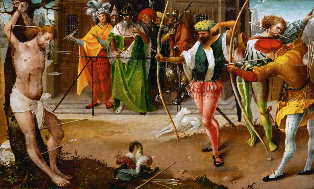 The Martyrium of Saint Sebastian - Jan De Beer (ca 1475-1528). Olje på tre, ca. 1510. Dimensjon : 25,5x41,5 cm. Kunsthistorisk museum, Vienne av Jan de Beer