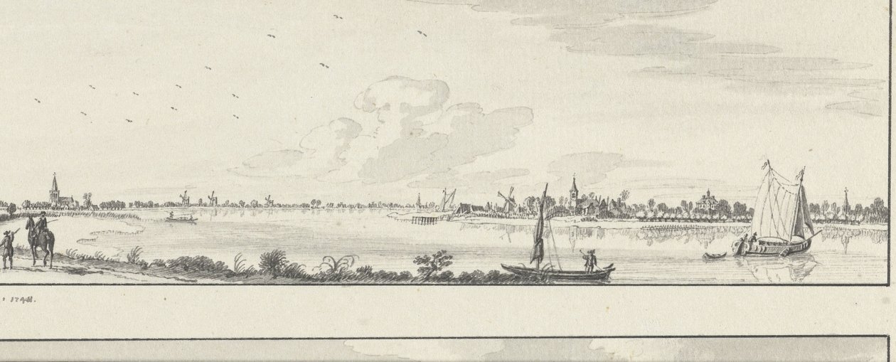 Utsikt over Lek på landsbyene Lopik, Jaarsveld, Tienhoven, Ameide og Huis Herlaer av Jan de Beijer