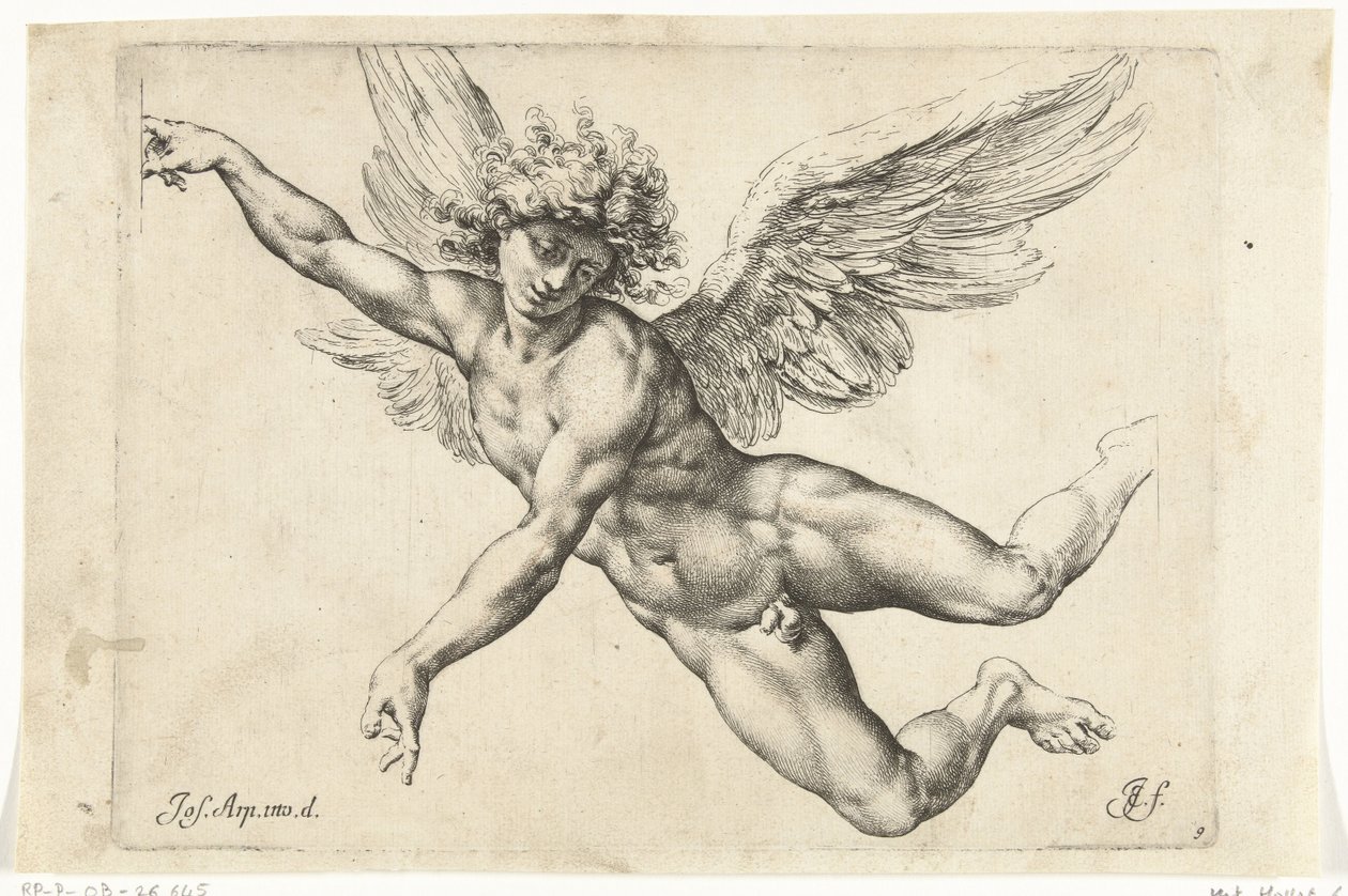 Studie for en naken flygende engel Paradigms graphics variorum artificum (serietittel) av Jan de Bisschop