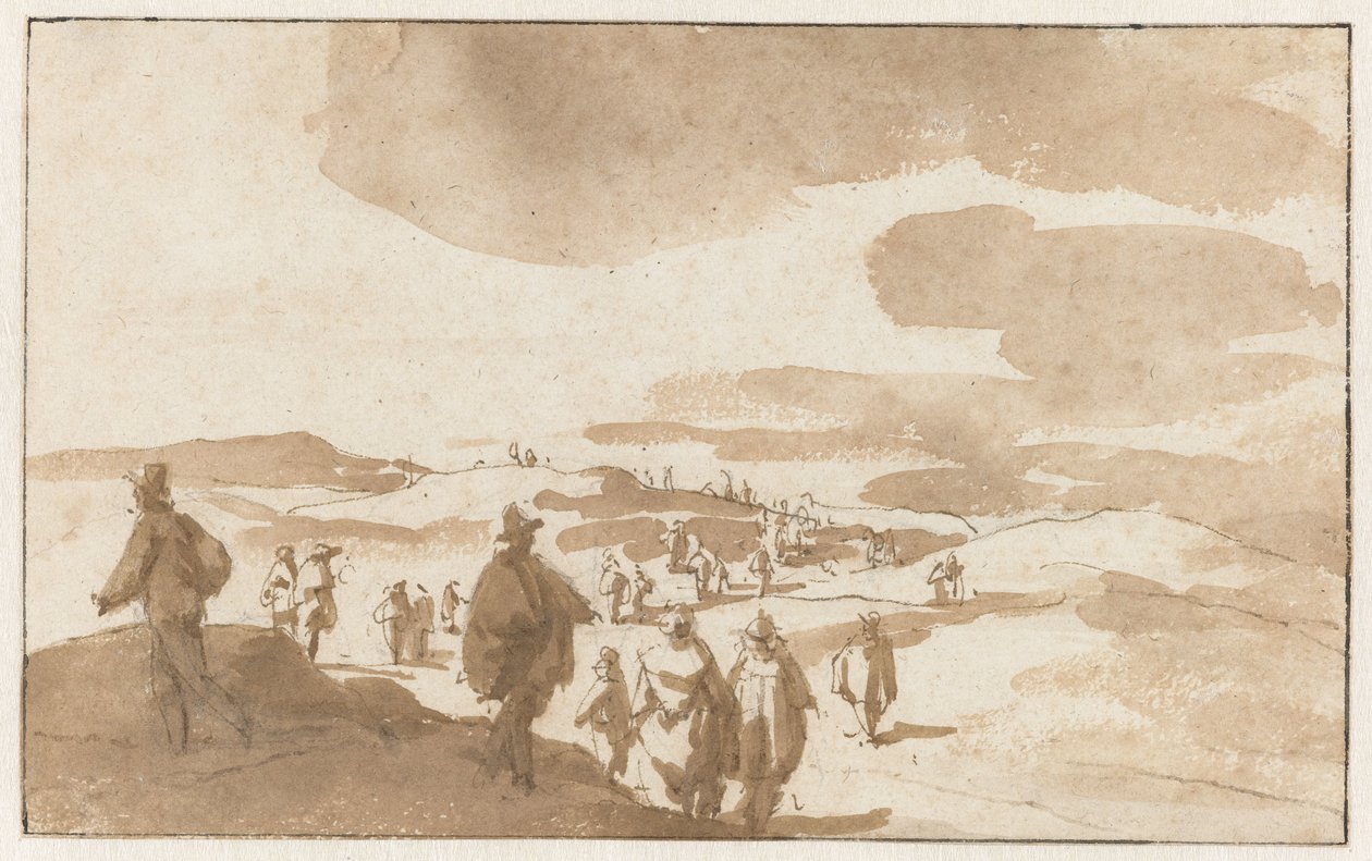 To skisser av figurer på sanddynene nær Scheveningen Folk i sanddynene i Scheveningen av Jan de Bisschop