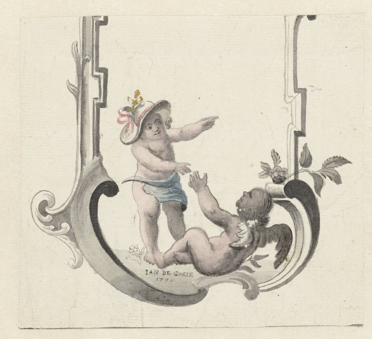 Ornament med to spillende putti av Jan de Goeje