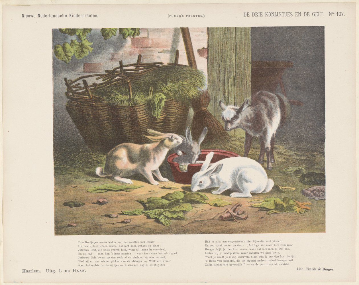 The Three Bunnies and the Goat (tittel på objekt) Nye nederlandske barnetrykk (serietittel på objekt) Funkes trykk (serietittel på objekt) av Jan de Haan