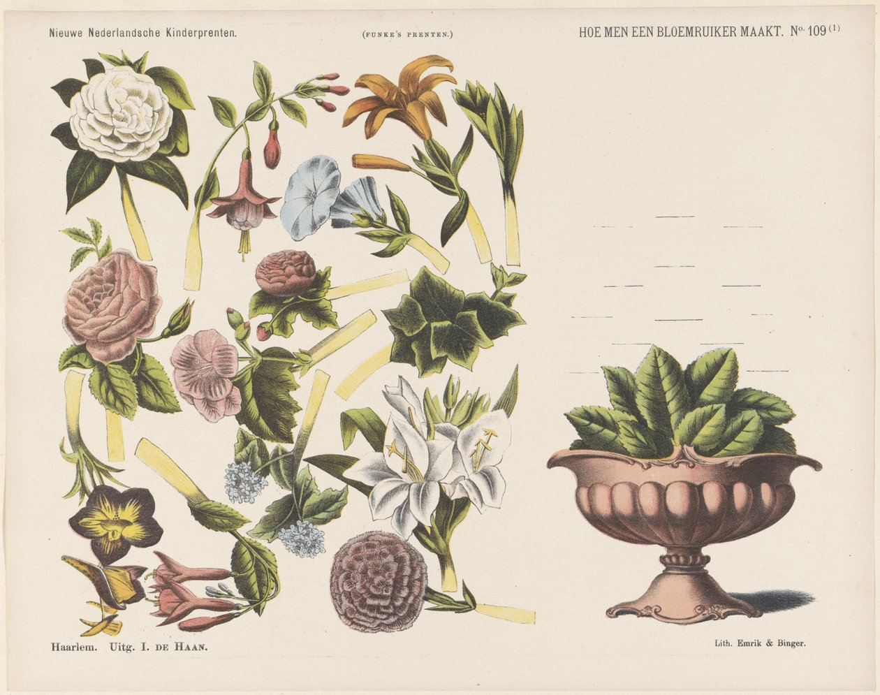 Hvordan lage en blomsterbukett / (1) (tittel på objekt) Nye nederlandske barnetrykk (serietittel på objekt) Funkes trykk (serietittel på objekt) av Jan de Haan