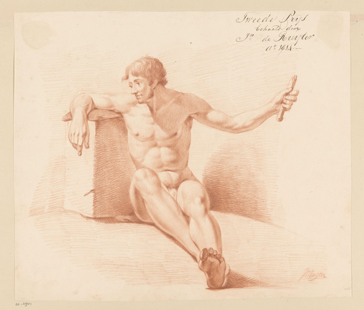 Sittende mann naken, sett forfra (2. pris 1814) av Jan de Ruyter